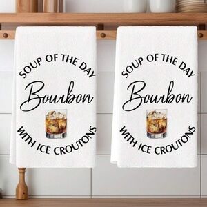 White Kitchen Towels with Humorous Print 2 Pack